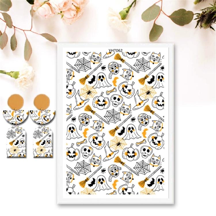 Halloween Water Soluble Stickers, Clay Transfer Paper Water Soluble Clay Transfer Sheet for Clay Earrings Jewelry Making