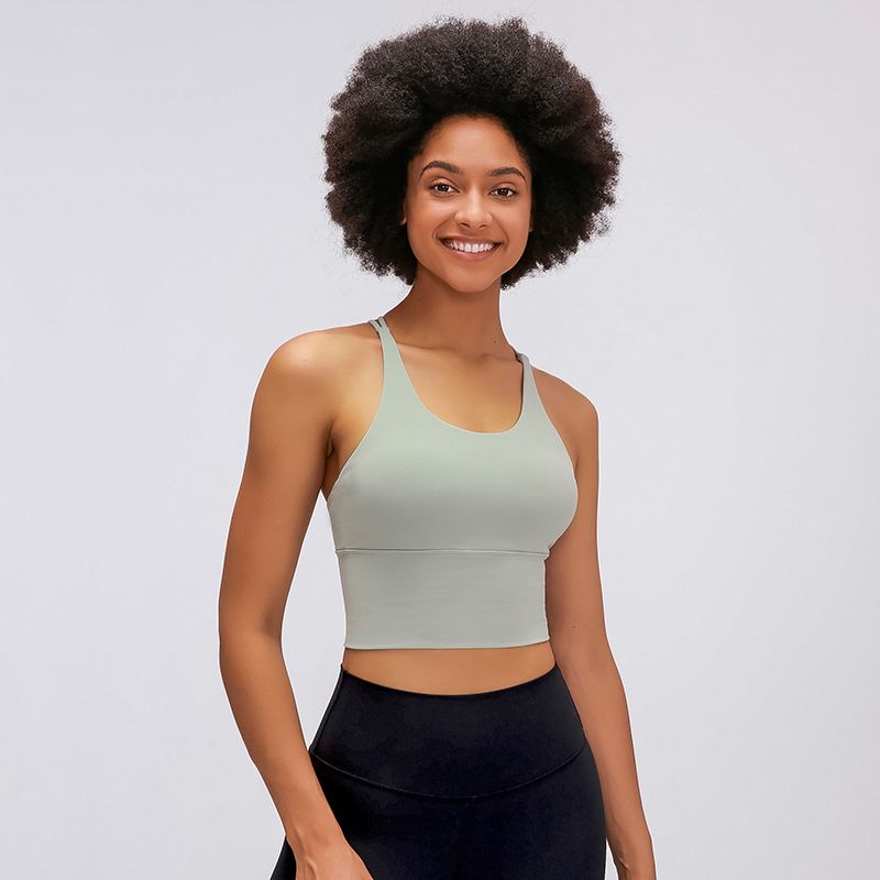 

Original Yoga Vest Women s Chest Pad Outwear Sports Intimates Cross Back Shaping Shockproof Running Workout Bra Quick-Drying 2XL Celadon