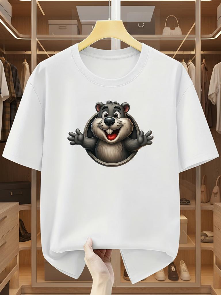 Summer Boys Girls Cartoon Beaver Pattern Hole Design T Shirt Kid Baby Youth Unisex Unisex Tee Oversize Streetwear Casual Trendy top