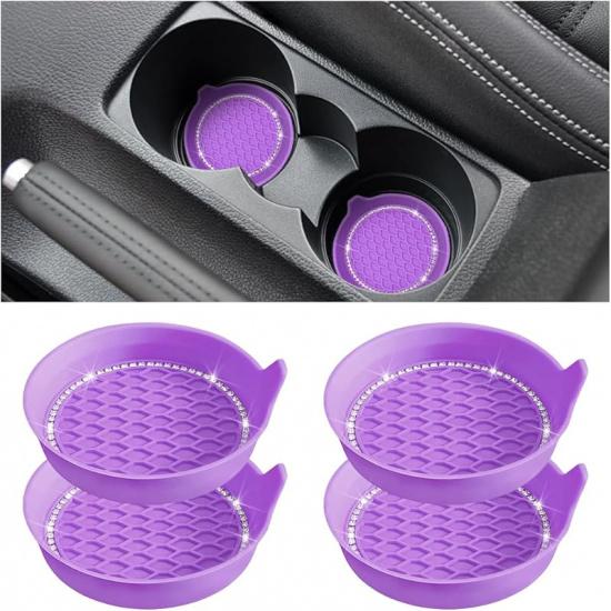Bling Car Cup Holder Coaster, 4 Pack Universal Ert Coasters With Crystal Rhinestone, Silicone Non-Slip Shockproof Drink Mat, Car Interior Accessories