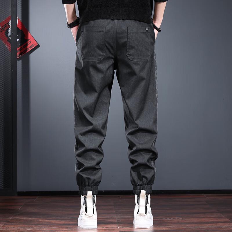 Jie Leinuo Men's 2025 Autumn American Style Loose Fit Jogger Cargo Pants with Leopard Print Patchwork