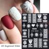 Art Decorations Charms Flower New Year Design White Nail Sticker Christmas Snowflakes 5D Embossed