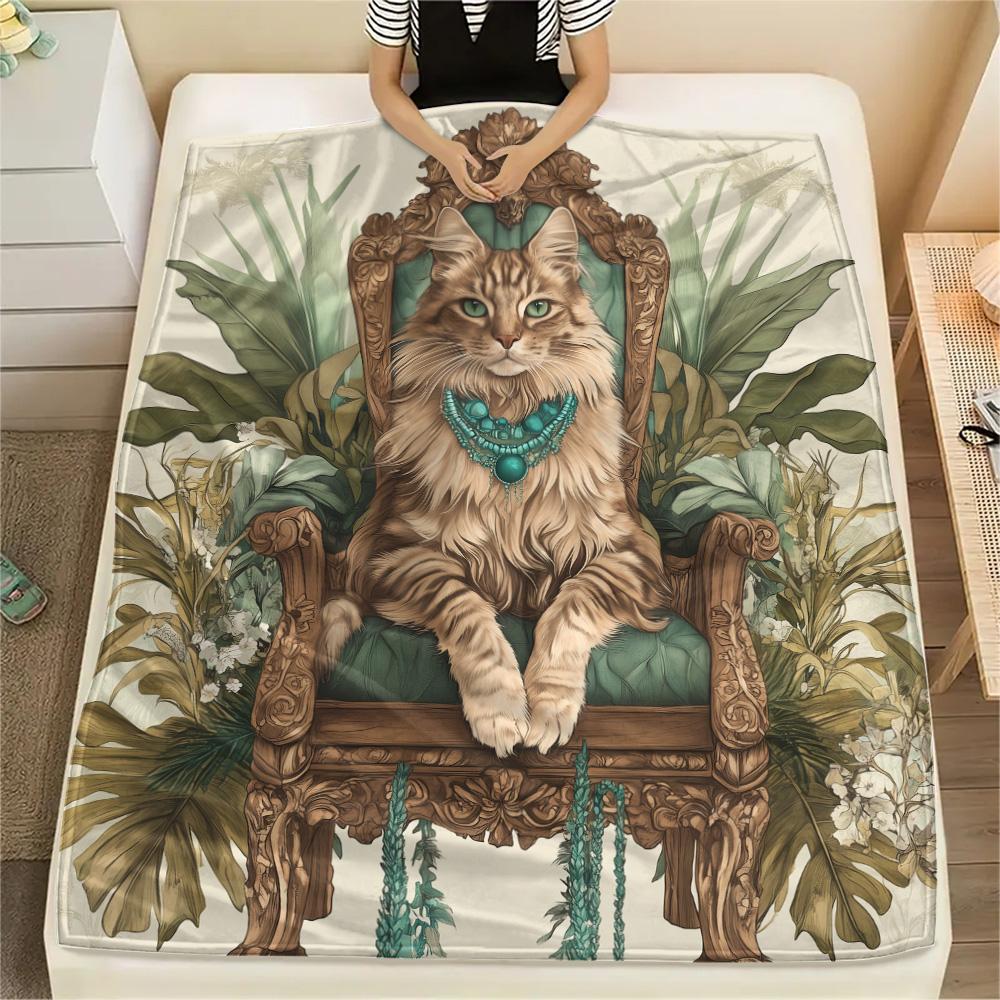 

Gem Cat Print Flannel Blanket, High quality Comfortable for All Seasons, Home Decor, Warmth and Comfort 80cm x 120cm