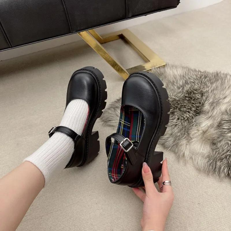 Slipper Damenschuhe Damenmode Mary Janes Runde Zehenpartie Flats Slipper Oxfords Plattform Lässig Schnalle Damenabsätze