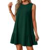 Women Ruffle Flowy Mini Dress Summer Sleeveless Tank Dress Casual Crew Neck Swing Sundress for Travel Vacation