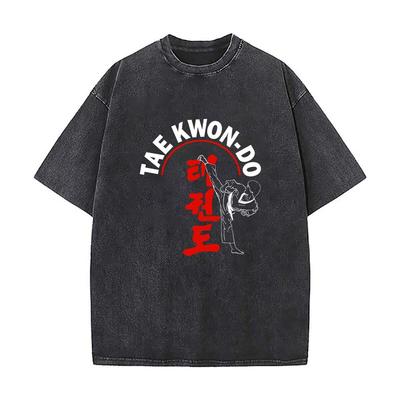 Tae KwonDo Design with Red Letters Mens Summer Tshirt Cotton Vintage Washed TShirts