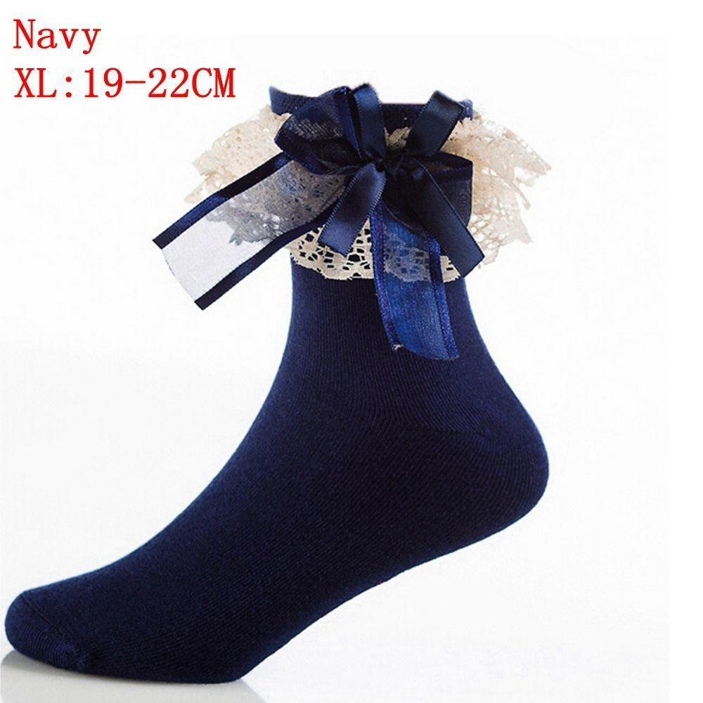 

Fashion Baby Girls Short Ankle Princess Socks Cotton Big Bow Lace Frilly Ruffle XL темно-синього кольору