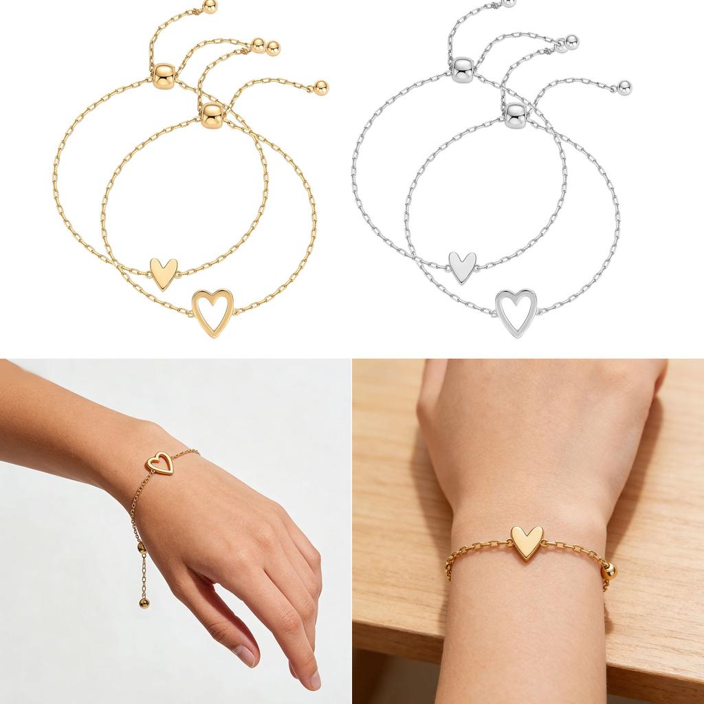 Fashionable Hollow Heart Charm Bracelet Stainless Steel Adjustable Chain Accessory Fashion Jewelry Gift for Her