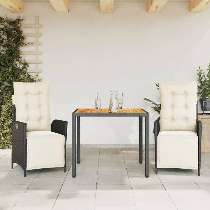 VidaXL Ensemble à Manger de Jardin avec Coussins 3 pcs, Table et Chaises avec Dossier Réglable, Meubles d'Extérieur, 3213332