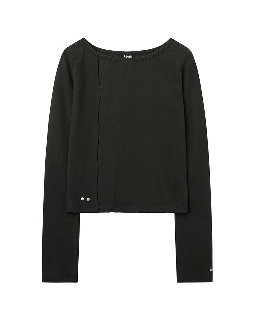 Lense Cut-Out Boat Neck Long Sleeve Tee Black