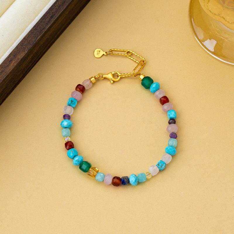 New Color Geometric Faceted Stone Beaded Bracelet Necklace Bohemian Niche Light Luxury Versatile Holiday Style Set