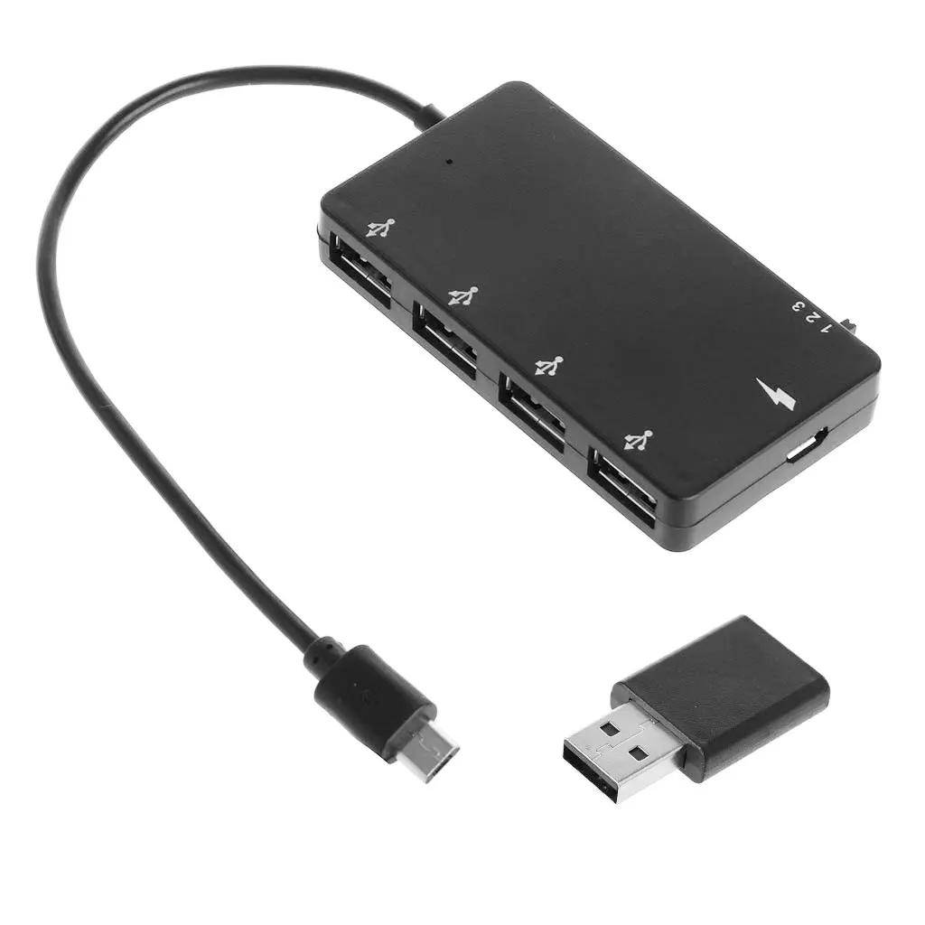 

Кабель-адаптер Micro USB OTG с 4 портами, зарядка, поддержка OTG, горячая замена для системы Android/Windows чёрный