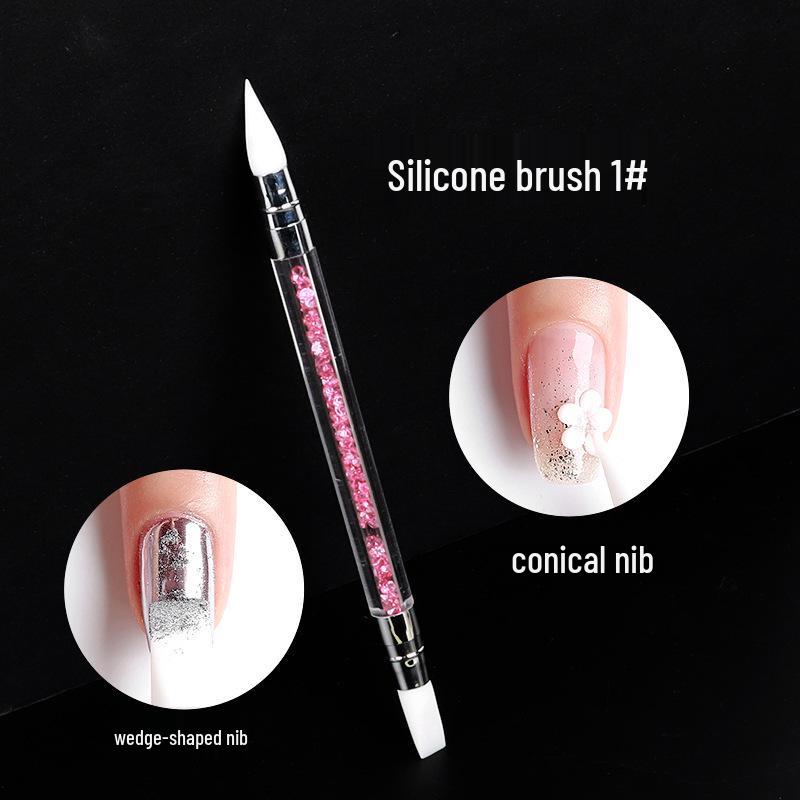 Nail Art Silicone Pen: Double-Headed Carving & Embossing Tool with Magic Mirror Powder, Glitter Rhinestone, and Dotting Features.