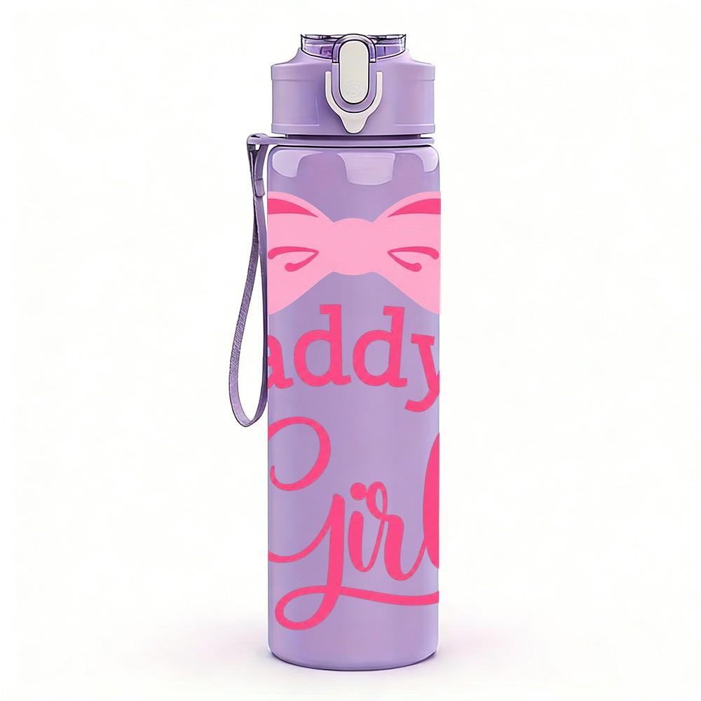 1PC Daddys Girl Pink Bow Slogan Print 750ml Color Plastic Sports Water Bottle Leakproof Flip Straw Lid Suitable for Sports Office Home Use