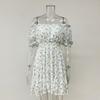 Spring and summer European and American fashion sexy babes bubble sleeves sweet print lace-up dress women's clothing