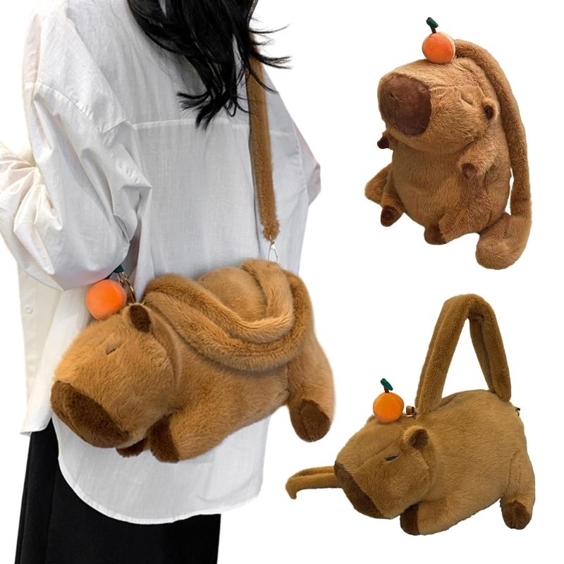 Lovely Capybara Backpack Plush Shoulder Bag School Lunch Bag for Kids Adult Daily Use Cartoon Backpack Birthday Gift