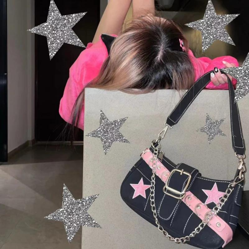 Star Pattern  Hot Girl Chain Shoulder Bags for Women Black Pink Handbag Luxury Designer Grunge Bag Gothic Motor Style Sling