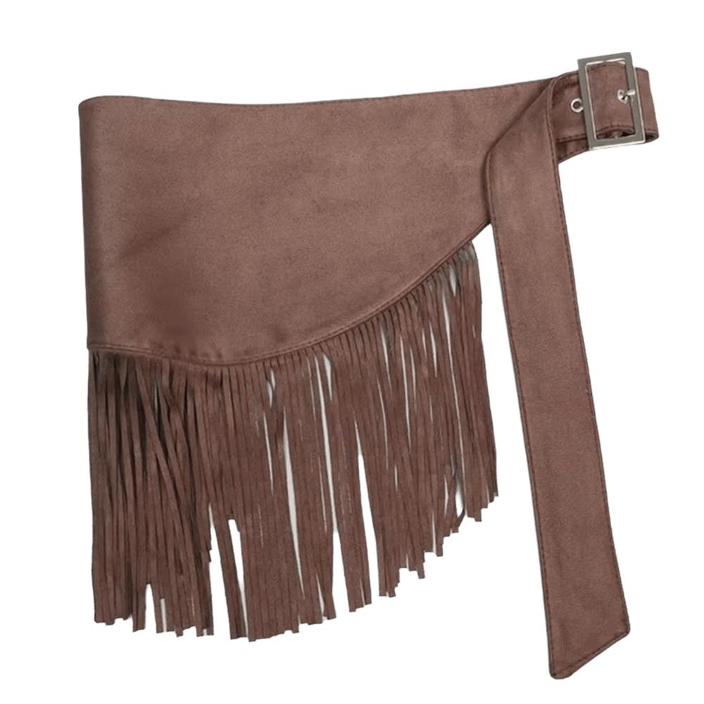 

Cowboy Style Tassel Waist Belt Solid Color Triangle Butt Curtain Fashion Mini Skirts Girl кавовий