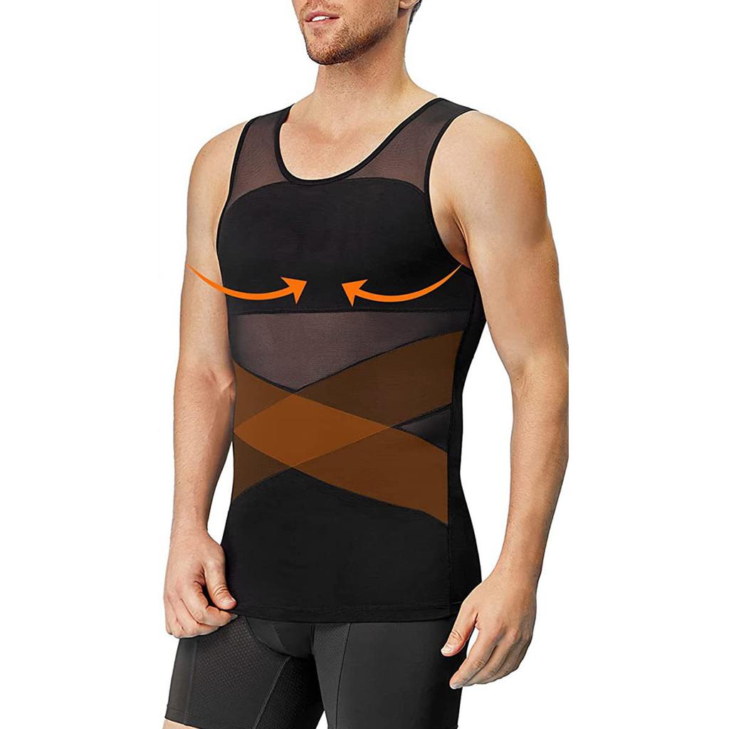 Men Body Shaper Slimming Vest Soft Elastic Skin Friendly Breathable Men Compression Shirt Vest for Sports Fitness Black