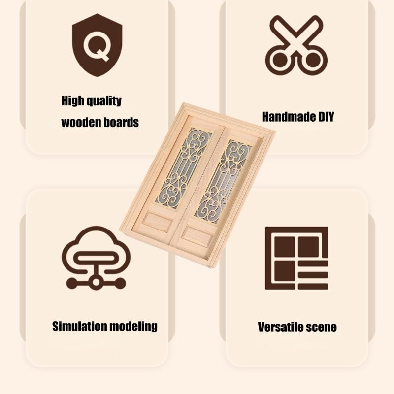 Miniature Unfinished Wooden Double Hinged Door For DIY Dollhouses Accessories 1/12 Scale Model Building Safe For Kids
