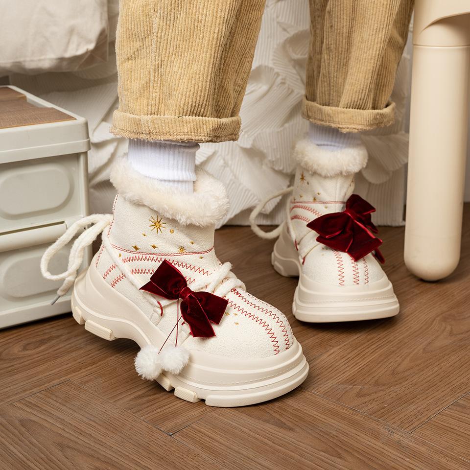 

Снежные ботинки парная сумка голова толстая подошва завышенные термо средняя трубка ремешок водонепроницаемые и нескользящие шерсть большая голова ботинки 35 women’s size белый