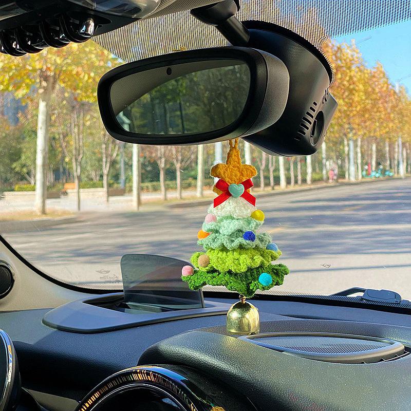 1-5Pcs Christmas Tree Car Pendant Hand Woven Xmas Tree Hanging Ornaments Colorful Crochet Christmas Tree With Bell Holiday Decor