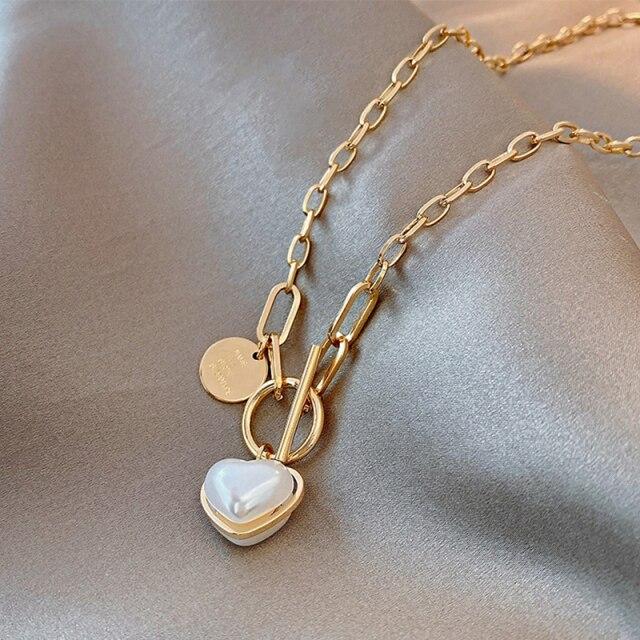 Жемчужный кулон-сердце Ожерелье Женское Летнее Универсальное Легкое Роскошное Нишевое Ins Хип-Хоп Дизайнерское Ожерелье на Ключицы Новое Роскошные Ожерелья