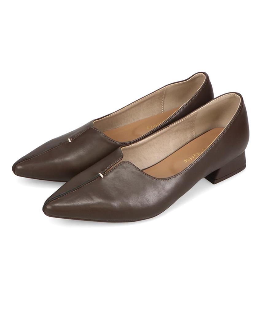 Oriental Traffic Pointed Toe Pumps with Slits and Flared Suitable for Office and Size 45301 Brown Women's Heels, Stable, Year-Round, Work, Casual,