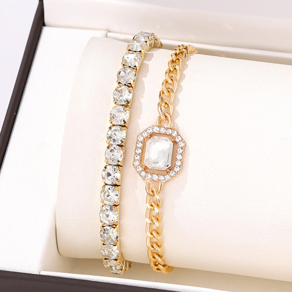 4 Piece Set Women Zircon Fashion Versatile Retro Personality Fried Dough Twists Bracelet Imitation Gem Punk Bracelet Bracelet