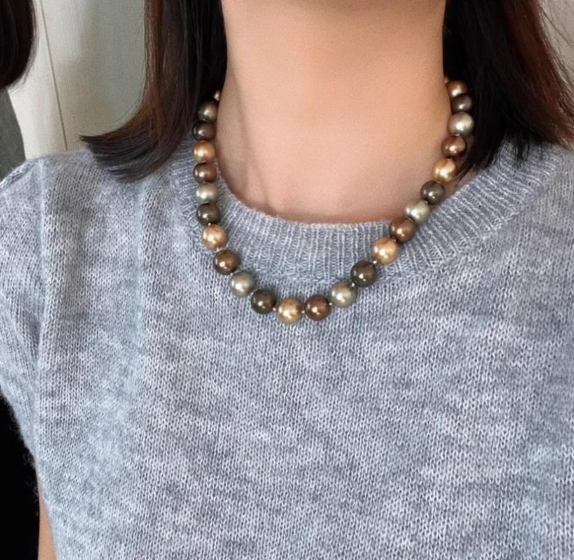 About 45 Cm 12mm Light Gold Coffee Dark Coffee Gray Coffee, Green Coffee Particles Knotted Maillard Bead Necklace