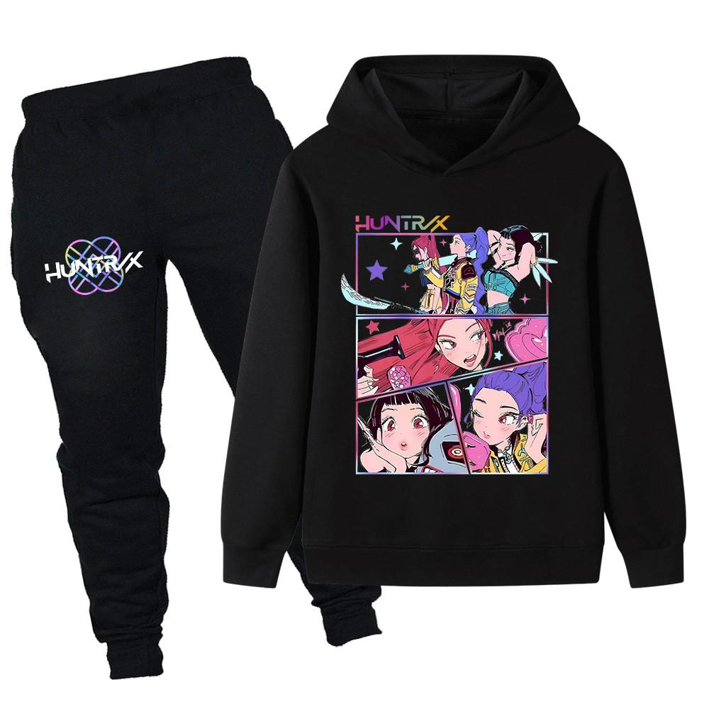PB1218 Kids Boys Girls Kpop Mira Zoey Rumi Print Long Sleeves Hoodie Pants Trousers Clothes Sets 100cm