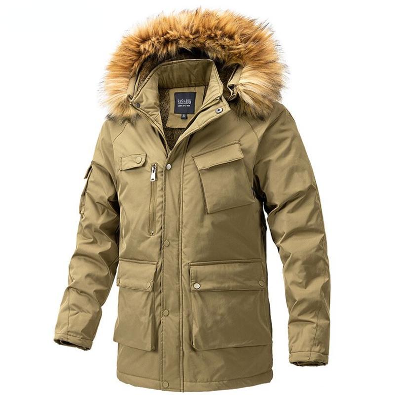 2026 New Winter Men Long Coat Military Fur Hood Warm Tactical Bomber Army Korean Thick Multi Pockets Overcoat Male Warm Parka