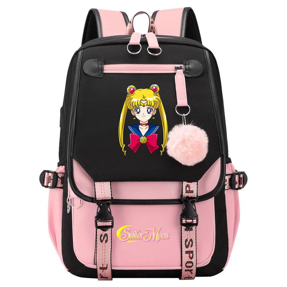 Neuer Anime Sailor Moon USB-Schulrucksack für Teenager, Damen- und Herrenmodell, Gurtband-Klapprucksack