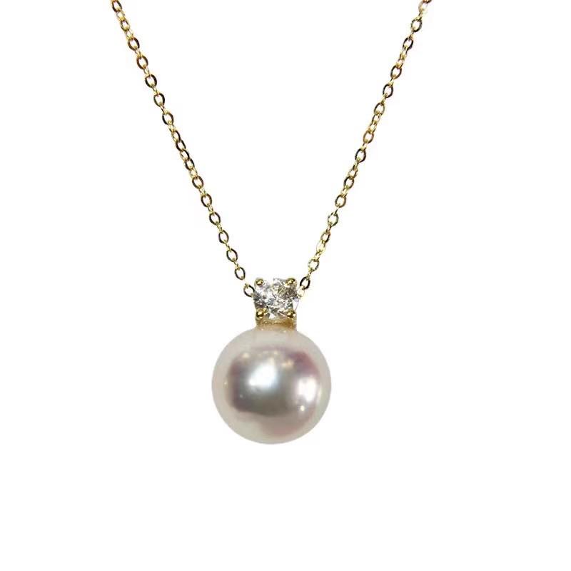 2023 Women's Elegant Round Pearl Necklace in Gold-Plated S925 Silver – Versatile & Light Luxury