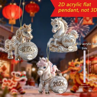 White Horse Car Horse Pendant 2D Flat Christmas Tree Ornament  Rearview Mirror Accessories