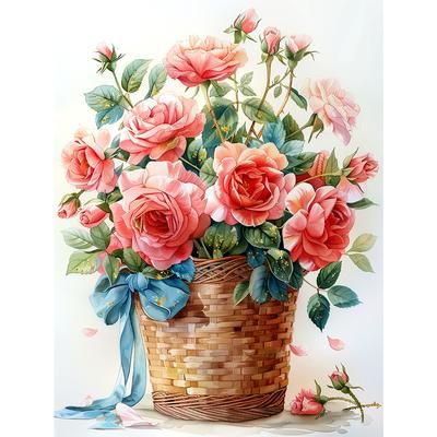 5d DIY Diamond Painting Cross Stitch Rose Flower Basket Diamond Embroidery Mosaic Full Round Drill Home Decor