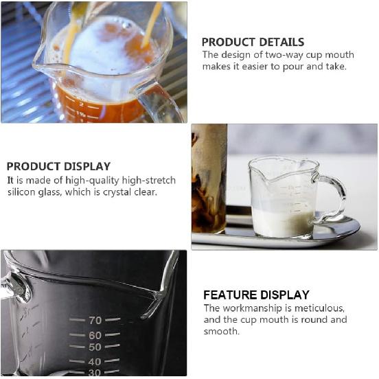 Cabilock Double Spouts Espresso Shot Glass Cup with Scale Temperature Resistant Glass Measuring Cup with Pouring Handle
