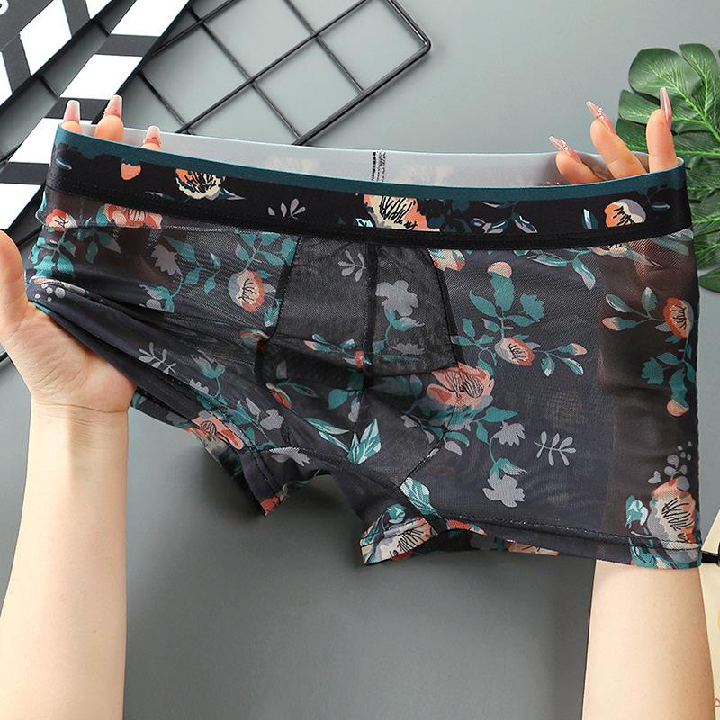 Transparent Sexy Mesh Boxers Breathable Fashion Personality Yong Man Pineapple Flower Thin Tight 6XL Large Size Underwears