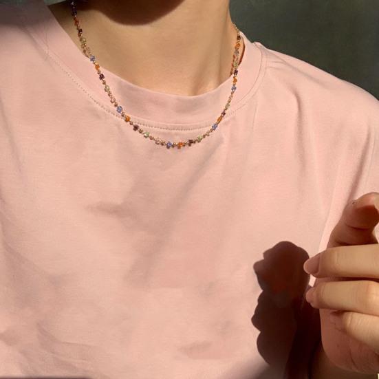 Women Necklace Beads Colorful Faux Crystal Electroplated Stainless Lightweight Cool Girl Pendant Necklace Birthday Gift Neck Jewelry