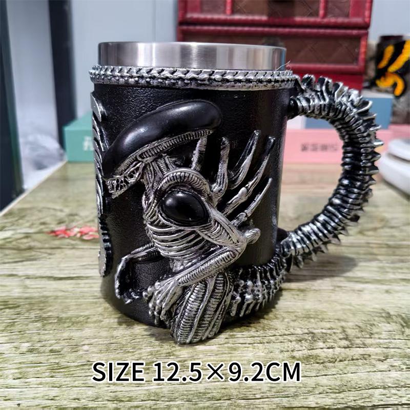 3D Flat Heat Transfer Alien Coffee Cup For Home And Office Creative Resin Stainless Steel Water Cup  Wine Glass Gift