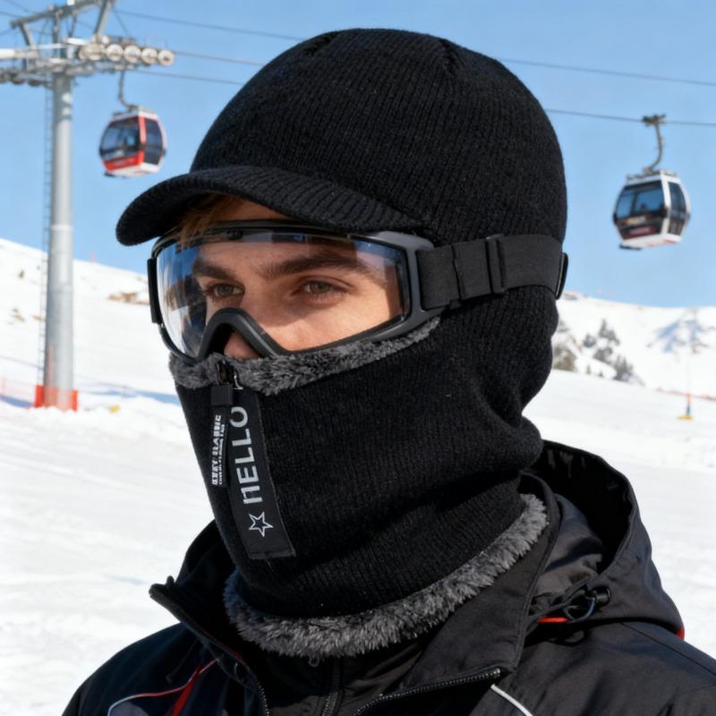 Winter New Men Warm Wool Knitted Hat Cap Visor Beanie Ear Protection Cycling Bicycle Outdoor Windproof Thick Cozy Scarf