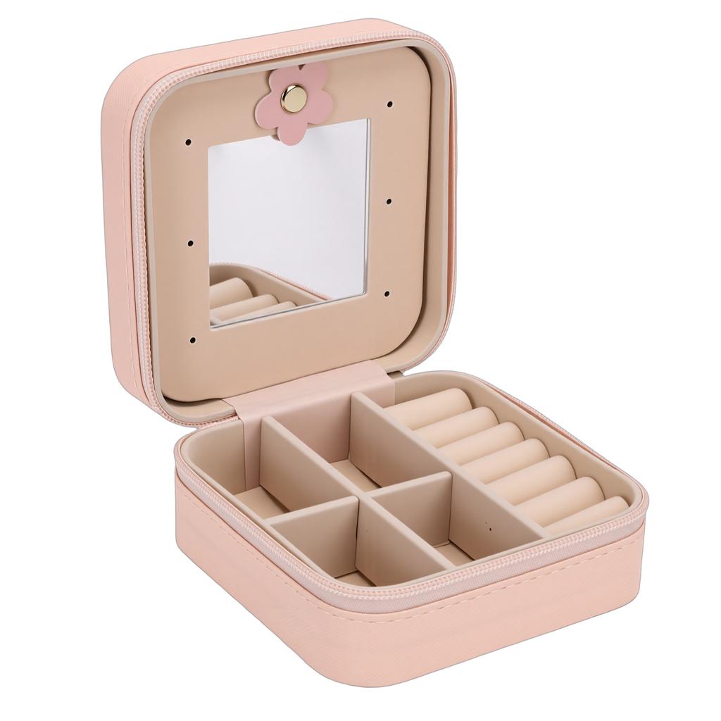 Portable Jewelry Box PU Leather Travel Jewelry Organizer Storage Case with Mirror Velvet Lining for Women