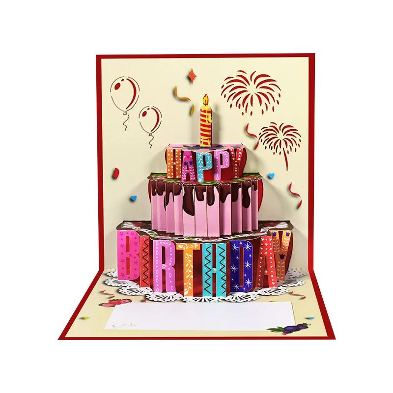 1pc 3D Pop-Up Chocolate Cake Birthday Card Gift Decoration Paper Greeting Card with Wishe Unique Gift for Friends Family Couples
