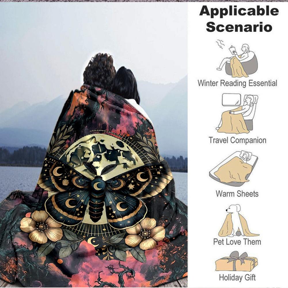 1PC Moonlit Moth Blanket, Throw For Sofa, Bed, Travel, Printing Blanket With Soft And Warm Fabric Yy250918204