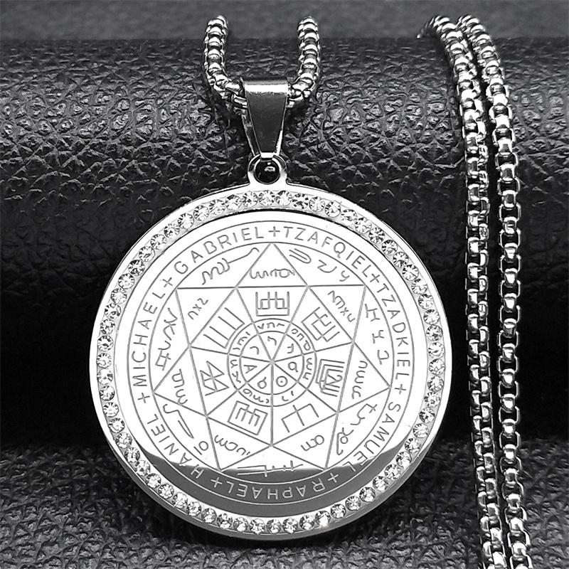 Seven Archangels Medal Angel Necklace for Women Men Stainless Steel Seal of Solomon Protection Chain Jewelry Collar NZZZ504S02