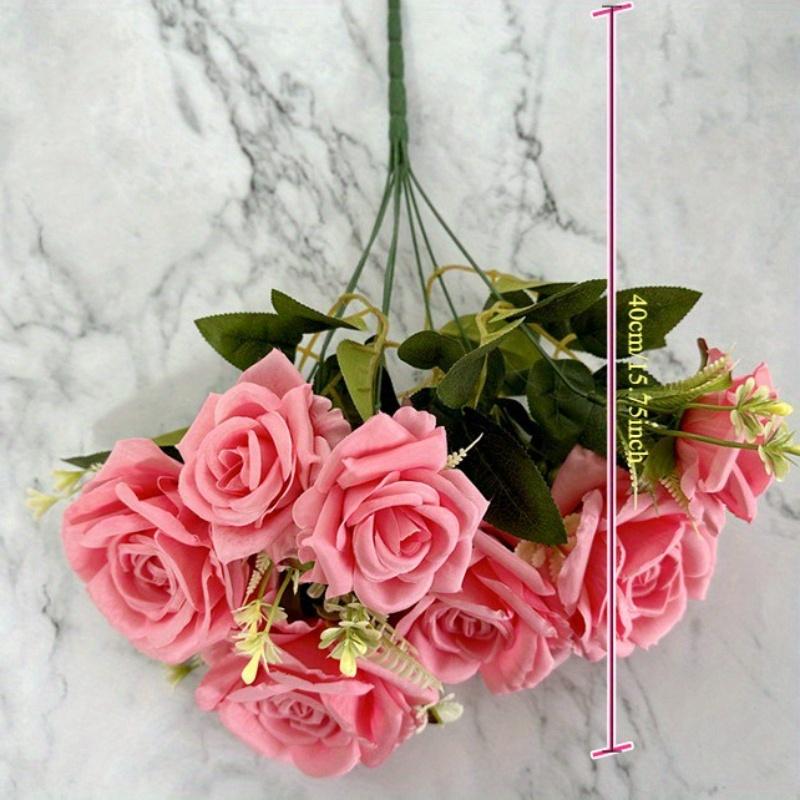 1Pc Plastic 7-Head Rose Green Plant Bouquet, Fake Flower