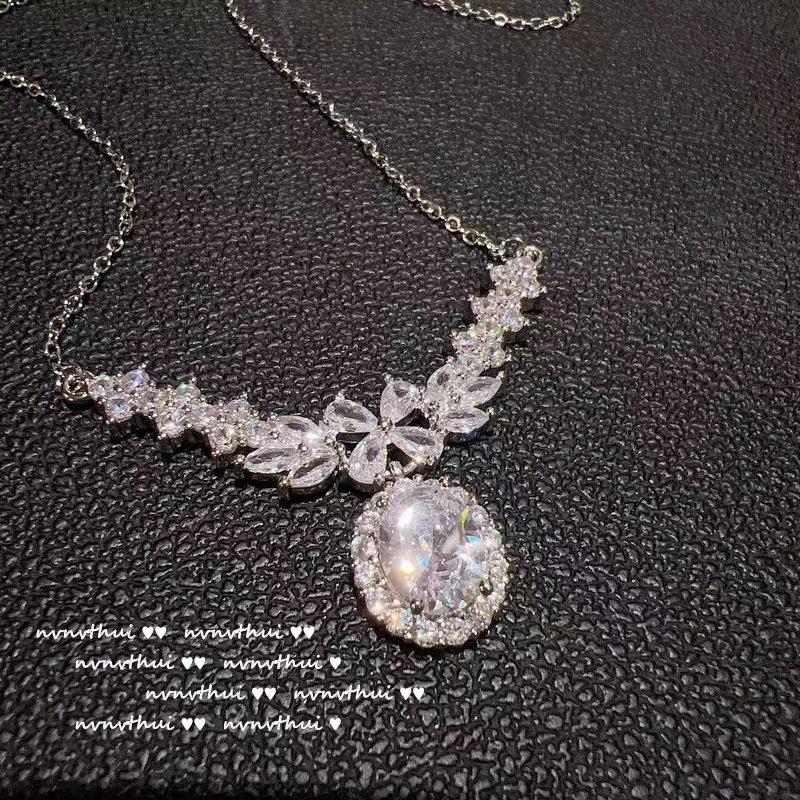 Chao Xiaobai 925 Sterling Silver Royal Princess Zircon Necklace, Light Luxury Design, Fashionable and Versatile Clavicle Chain.