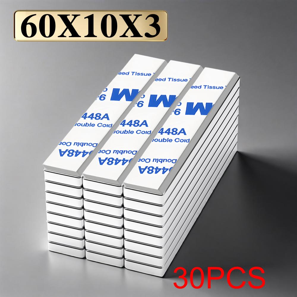 60x10x3mm Super Powerful Block Neodymium Magnet With double-sided adhesive Magnet N35 Strong Permanent Magnetic imanes