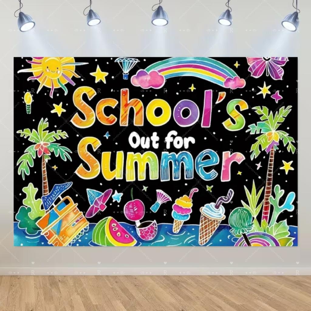 School's Out for Summer Theme Background Summer Pool Party Decoration Backdrop Baby Shower Props Photography Banner Supplies