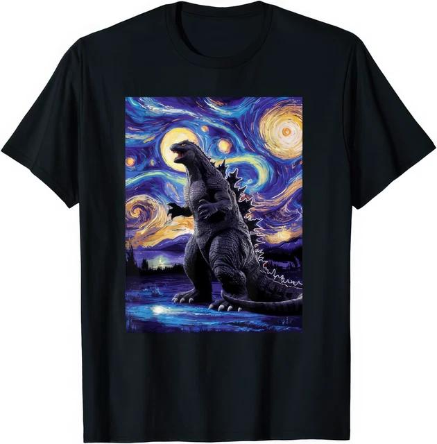 Retro Japanese Kaiju Monster Starry Night Parody Art Anime Graphic T Shirt S